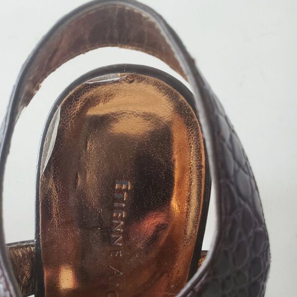 Etienne Aigner Brown Croc Embossed Women's Strappy Leather Sandal sz. 9.5M - Picture 10 of 16